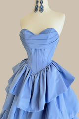 Light Blue Sweetheart A-Line Corset Prom Ball Gown with Tiered Skirt