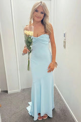 Chic Sweetheart Mermaid Prom Dress in Light Blue with Ruched Detail