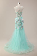 Mint Green Spaghetti Straps Sequin Corset Mermaid Prom Dress with Tulle Skirt