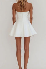 Classic White A Line Graduation Dress with Strapless Bodice and Smooth Satin Finish