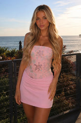 Dreamy Pink Bodycon Mini Homecoming Dress with Structured Embroidered Bodice