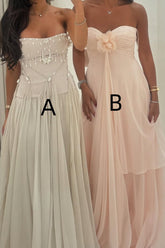 Silver/Light Pink Strapless Sweetheart A-Line Long Party Dress with Ruffles