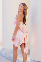 Fairy Like Pink Mini Homecoming Dress with A Line Fit and Cute Bowknot Design