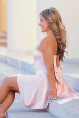 Fairy Like Pink Mini Homecoming Dress with A Line Fit and Cute Bowknot Design