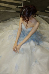 Light Blue A-Line Sweetheart Long Prom Dress with Beaded Bodice