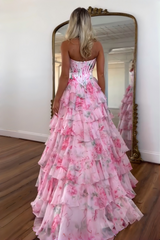 Princess Pink Corset Prom Dress with Sweetheart Neckline, Ruffles and Appliques