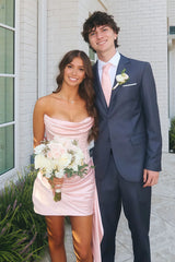 Chic Light Pink Mini Homecoming Dress with Strapless Ruched Corset Bodice
