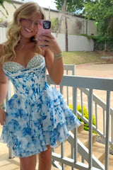Pretty A Line Homecoming Dress with Beaded Bodice and Tiered Chiffon Skirt