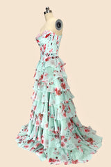 Floral Sweetheart Corset Prom Dress with Layered Skirt Design