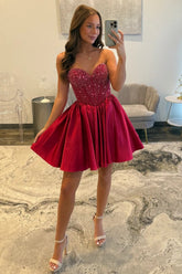 Elegant Beaded Corset Homecoming Dress with Satin Fabric and Sweetheart Bodice