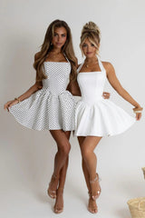 Elegant Satin White Halter Corset Mini Dress with Versatile Design Details