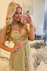 Chic Gold Sparkle Homecoming Dress with Sequin Bodice and A Line Tulle Skirt