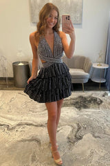 Romantic A Line Homecoming Dress with Deep V Neckline and Cross Back Design