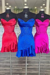 Sparkly Satin Homecoming Dress with Beaded Corset and Ruffle Hem
