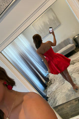 Modern Red Strapless Corset Homecoming Dress with Elegant Rose Applique Design