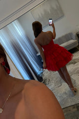 Dreamy Red Short Homecoming Dress with Strapless Corset Top and Tiered Ruffles