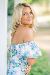 Blue Printed Sweetheart A-Line Homecoming Dress with Bowknot Detail