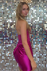 Chic Fuchsia Bodycon Homecoming Dress with Lace Sweetheart Bodice