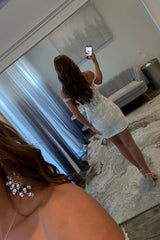 Glamorous Off Shoulder Lace Corset Mini Homecoming Dress with Fitted Bodice