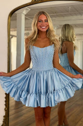 Chic Pink Strapless Homecoming Dress with A Line Silhouette and Delicate Pearls