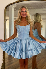 Chic Pink Strapless Homecoming Dress with A Line Silhouette and Delicate Pearls