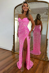 Sweetheart Mermaid Prom Dress with Sparkling Sequins and Side Slit Skirt