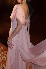 Sweety Pink V-Neck A-Line Prom Gown with Layered Ruffles