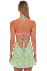 Chic Mint Green Mini Homecoming Dress with Halter Neck and Tiered Ruffle Layers
