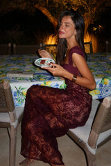 Burgundy Sweetheart Mermaid Long Dress with Elegant Lace Accents