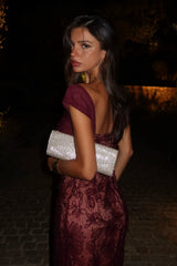 Burgundy Sweetheart Mermaid Long Dress with Elegant Lace Accents