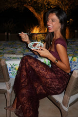 Burgundy Sweetheart Mermaid Long Dress with Elegant Lace Accents