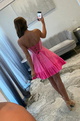 Chic Strapless Lace Up Homecoming Dress with Sparkly Beading and Tiered Ruffle Skirt