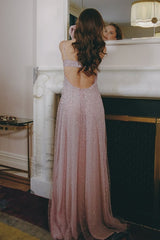 Grey Blue A-Line Spaghetti Strap Long Party Dress with Beaded Detail
