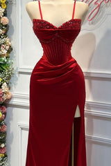 Romantic Blush Pink Satin Mermaid Prom Gown with Beaded Corset and Side Slit