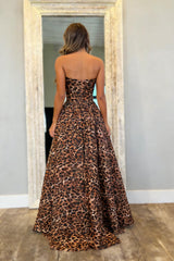 Bold Leopard Print Sweetheart Corset Prom Dress with Flowing A-Line Skirt