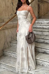 Stunning White A-Line Spaghetti Strap Prom Gown with Beaded Detail