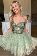 Pretty Sweetheart Mini Homecoming Dress with Shimmering Tulle Skirt