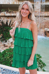 Trendy Green Spaghetti Strap A-Line Homecoming Dress with Ruffle Design