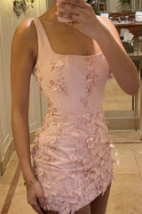 Dreamy 3D Floral Homecoming Dress with Square Neckline and Figure Flattering Fit