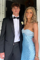 Elegant Light Blue Strapless Prom Gown with Sweetheart Neckline