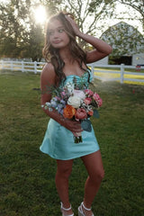 Cute Mint Green Satin Bodycon Dress with Front Twist Detail for Homecoming