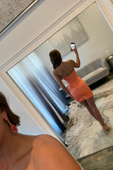 Pretty Orange Short Homecoming Dress with Strapless Bodice and Elegant Lace Trim