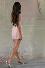 Romantic Lace Applique Homecoming Dress with Spaghetti Straps and Mini Skirt
