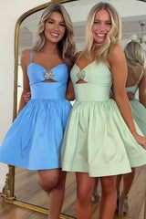 Charming A Line Homecoming Dress with Thin Straps and Crystal Beaded Details