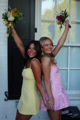 Romantic Yellow Mini Dress with Spaghetti Straps and Feminine A Line Shape