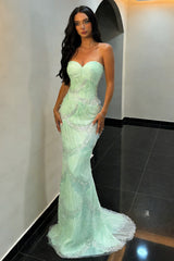 Mint Green Sweetheart Mermaid Prom Dress with Beaded Accents
