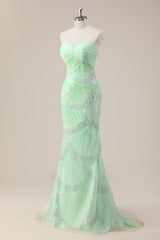 Elegant Mint Sweetheart Neckline Ruched Mermaid Prom Dress with Beading