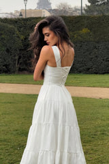 White Sweetheart A-Line Homecoming Dress with Tiered Midi Skirt