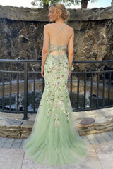 Romantic Floral Embroidered Prom Dress with Spaghetti Straps and Leg Slit