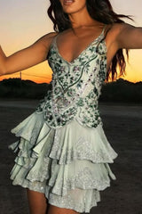 Romantic Mini Homecoming Dress with Beaded Corset Bodice and Layered Skirt